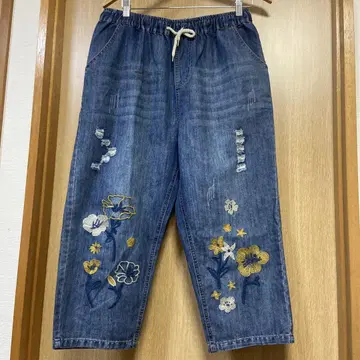 데님 자수 팬츠 꽃 자수