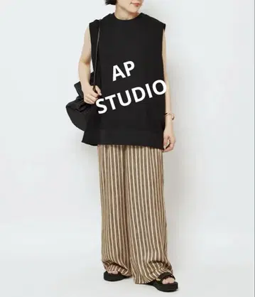 AP STUDIO 스트라이프 새틴 이지 팬츠 베이지