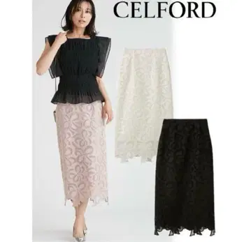 CELFORD 꽃무늬 레이스 타이트 스커트 블랙 34