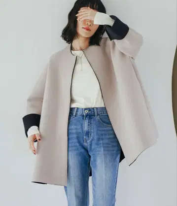 Doux Archives 본딩 미들 코트 노카라 겉옷