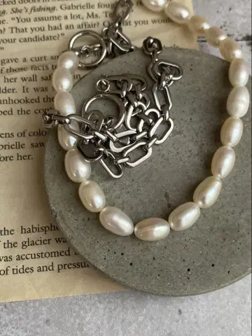 담수 진주 목걸이 스테인리스 체인 목걸이 알레르기 대응 광택 강함