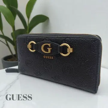 GUESS 게스 장지갑 라운드 지퍼 블랙 피오니 모노그램 여성용