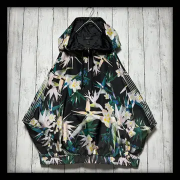 [ 여성용 올 패턴 아노락 후드티 나일론 자켓 ] 꽃무늬 보타니컬 XL