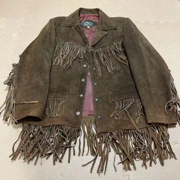 프린지 가죽 자켓 브라운 사이즈 M