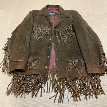 프린지 가죽 자켓 브라운 사이즈 M