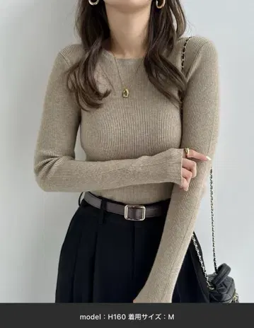andme 썸홀 긴팔 리브 니트탑