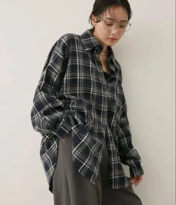 Aunt Marie's 오버 사이즈 루즈 체크 셔츠 네이비 새상품