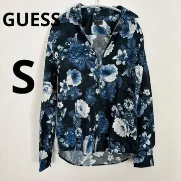 GUESS 플로럴 패턴 슬림 핏 셔츠 S 사이즈 긴팔 셔츠 네이비