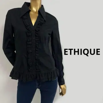 [ 4205 ] ETHIQUE V넥 프릴 블라우스 M 블랙