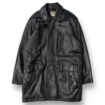 90s 이탈리아 가죽 카 코트 양가죽 블랙 구제 의류 빈티지