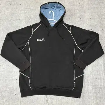 BLK 래글런 슬리브 후디드 후드티 자수 로고 원 포인트 BLK