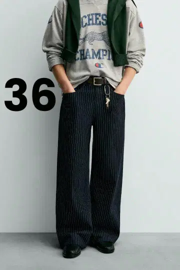 ZARA CHAMPION 스트라이프 배기 핏 청바지 36