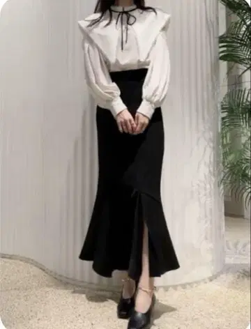 머메이드 언밸런스 헴 스커트 블랙