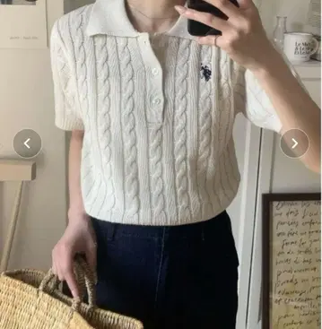 아이보리 케이블 짜임 피케 셔츠 M