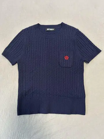 MARY QUANT 네이비 케이블 니트 반팔