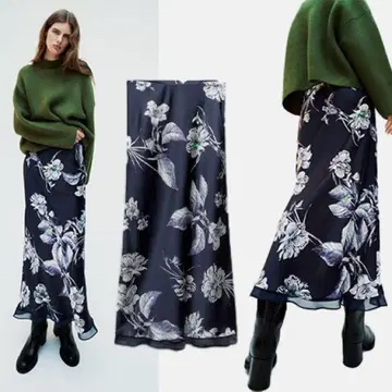 [ 새상품급 ] ZARA 고급 플로럴 새틴 롱 스커트 M 사이즈
