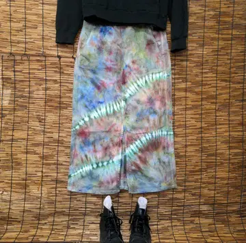 구제 의류 리메이크 타이다이 수제 염색 데님 롱 스커트 L 사이즈 한정판