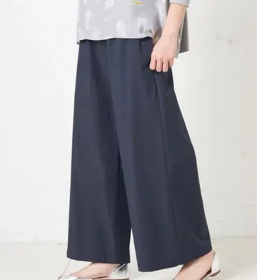 비어즐리 허리 리브 팬츠 이지 팬츠 네이비 루즈핏 팬츠