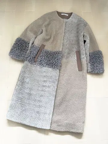 새상품급 개럴개런트 이소재 패치워크 보아 코트 베이지 브라운
