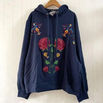 [ 새상품 ] Desigual 꽃무늬 자수 네이비 후드 부착 후드티 XL