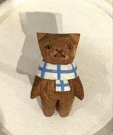 에고 마사키 씨 나무 조각 고양이 브로치