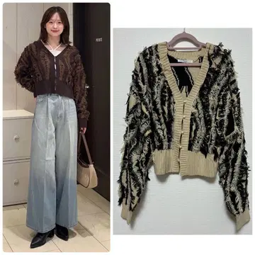 thevon 제본 프린지 숏 가디건 블랙