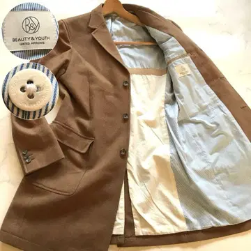 새상품급 유나이티드 애로우즈 체스터 코트 울 트위드 본체 절개 카멜