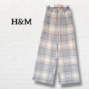 H&M 기모 팬츠 울 혼방 체크 무늬 [ S 상당 ] 베이지 계열