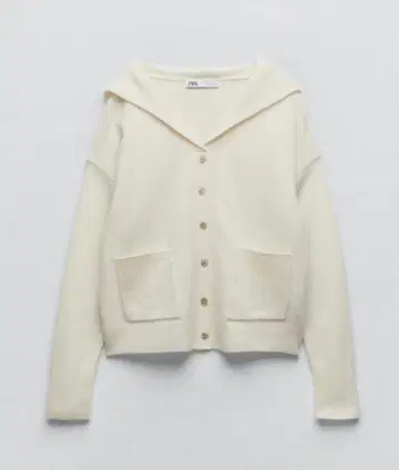 ZARA M 피크 라펠 울 100% 가디건