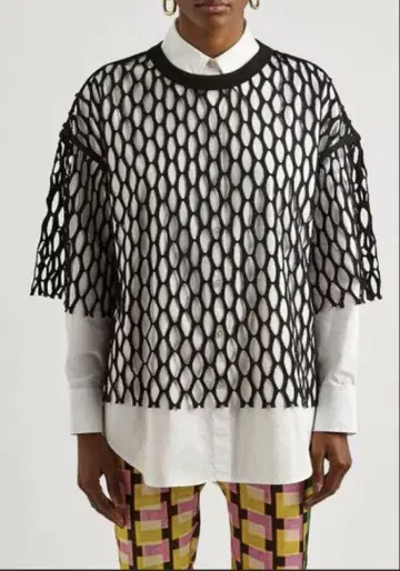 DRIES VAN NOTEN 블랙 메쉬 상의 S