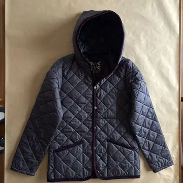 LAVENHAM 퍼플 퀼팅 자켓 후드 부착