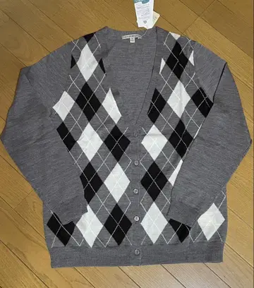 택 포함 미사용품 V넥 가디건 브라운 계열 XL 울 100%