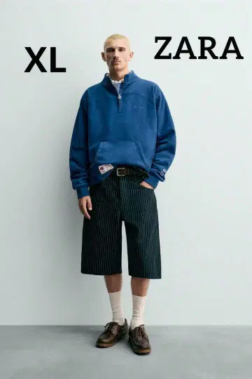 택 포함 새상품 ZARA CHAMPION 지퍼 넥 스웨트 셔츠 XL