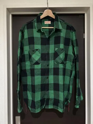 SUGAR CANE 그린 블랙 체크 플란넬 셔츠 X-LARGE