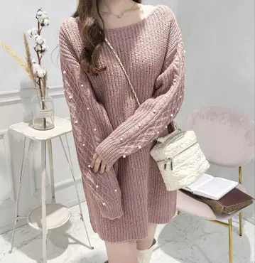 아프레 주르 펄 슬리브 미니 원피스 핑크