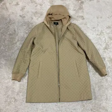 베이지 퀼팅 후드 부착 3WAY 롱 코트