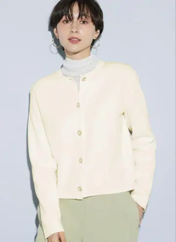 PLST 레이온 블렌드 펄 버튼 가디건 L