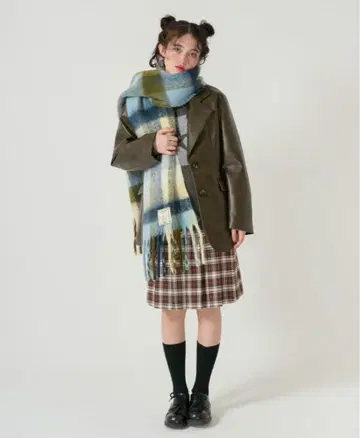 tina jojun 볼륨 체크 머플러 블루