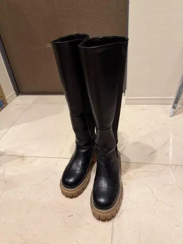 블랙 통굽 롱 부츠