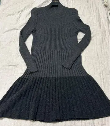 할인 그레이 그라데 실크 혼방 리브 니트 긴팔 원피스 티어드