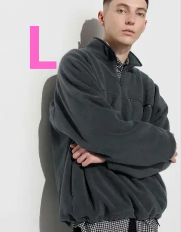 유니클로 플리스 오버 사이즈 하프 지퍼 풀오버 L 사이즈 다크 그레이