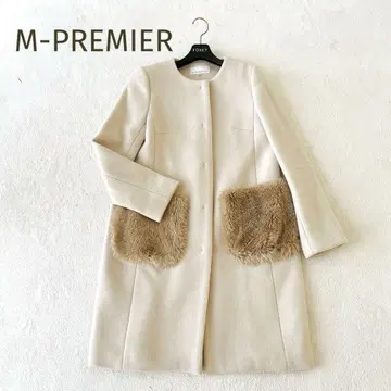 M-PREMIER 포켓 퍼 노카라 코트 울 베이지 계열 34