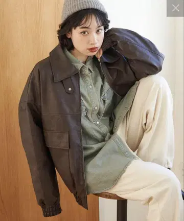 2025 SS 빈티지 가공 인조 가죽 블루종 리마인드 미 앤드 포에버