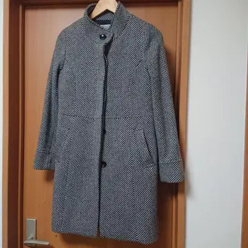 울 혼방 체크 무늬 롱 코트