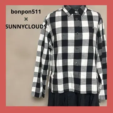bonpon511 블록 체크 셔츠 원피스 블랙 화이트 M 펠리시모