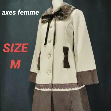 axes femme 엑시즈팜 롱 코트 퍼 리본 베이지