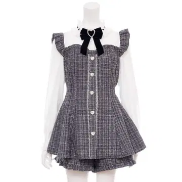 시크릿 허니 스탠드 옷깃 뷔스티에 트위드 셋업 그레이