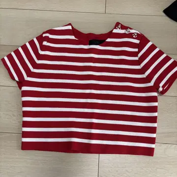 ZARA 빨흰 스트라이프 숏 기장 T셔츠 L