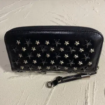 JIMMY CHOO 지미추 스타 스터드 장지갑 라운드 지퍼 블랙