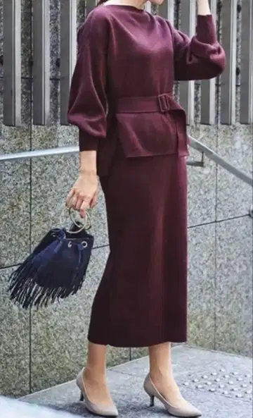 ur's 밀라노 리브 니트 셋업 와인